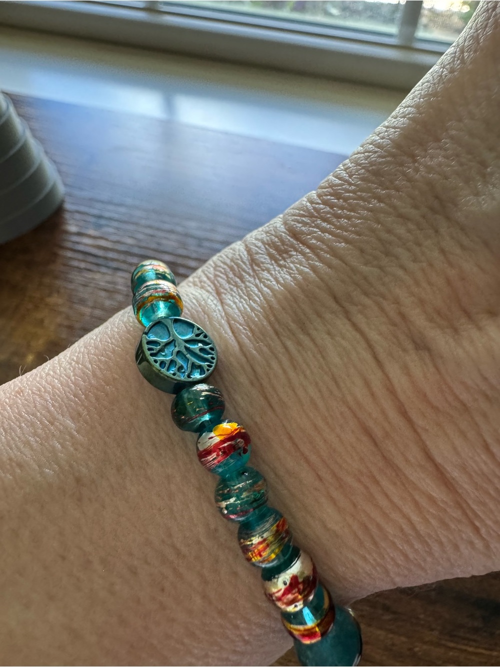 Teal Multicolor Glass Bead Tree of Life Bracelet - Women Jewelry